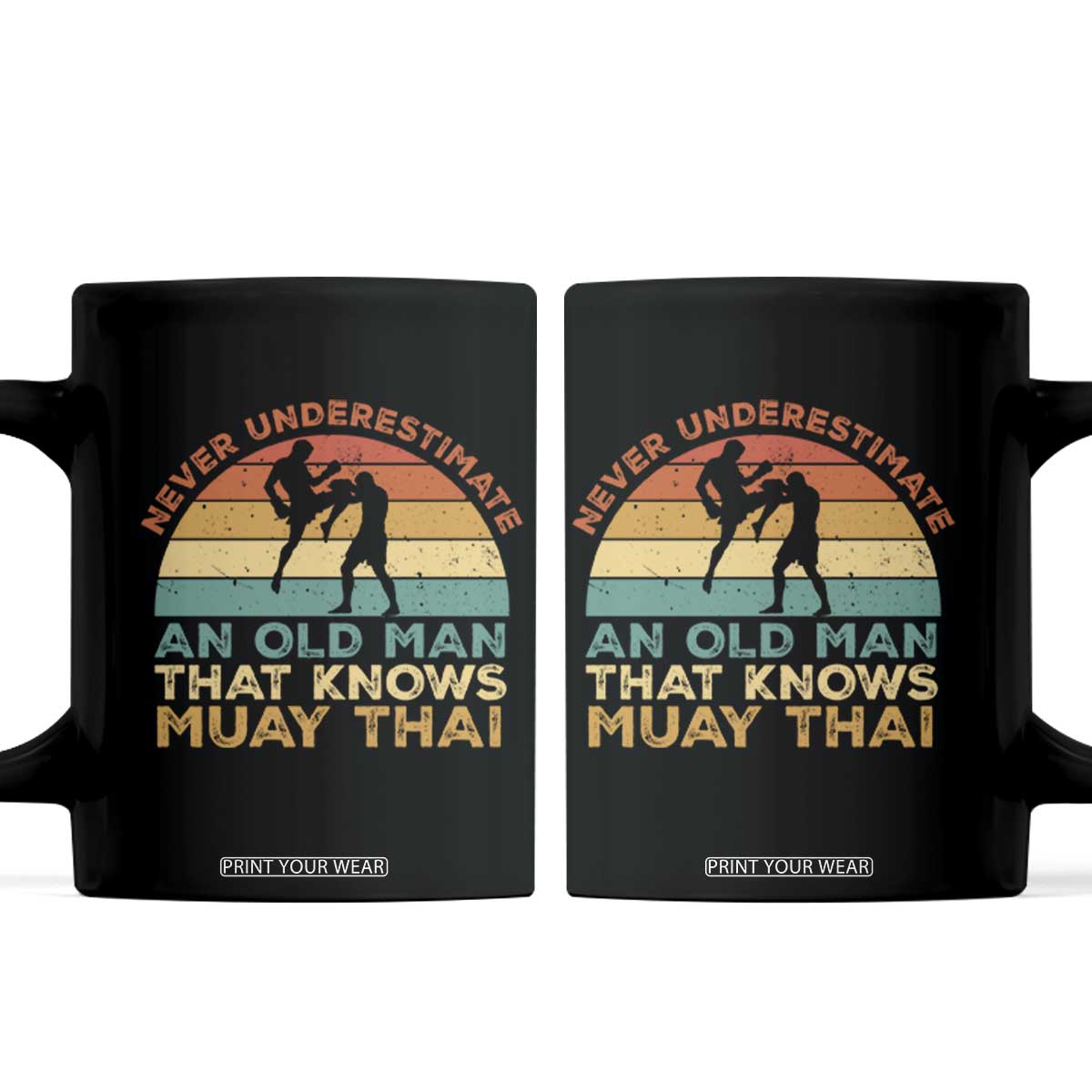 Vintage Muay Thai Fighter Coffee Mug Never Underestimate An Old Man Martial Arts Gift