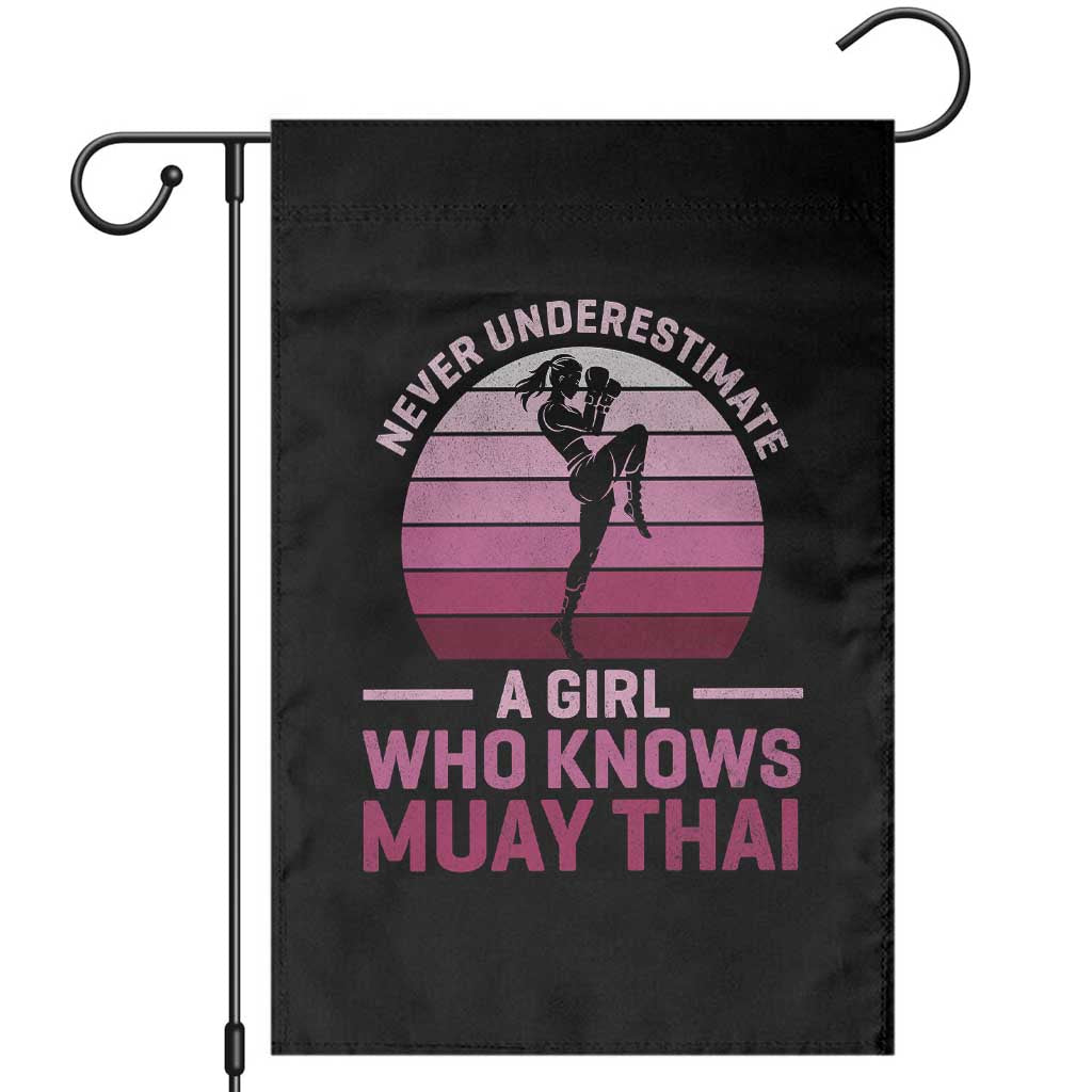 Vintage Kickboxing Girl Garden Flag Never Underestimate A Girl Who Knows Muay Thai