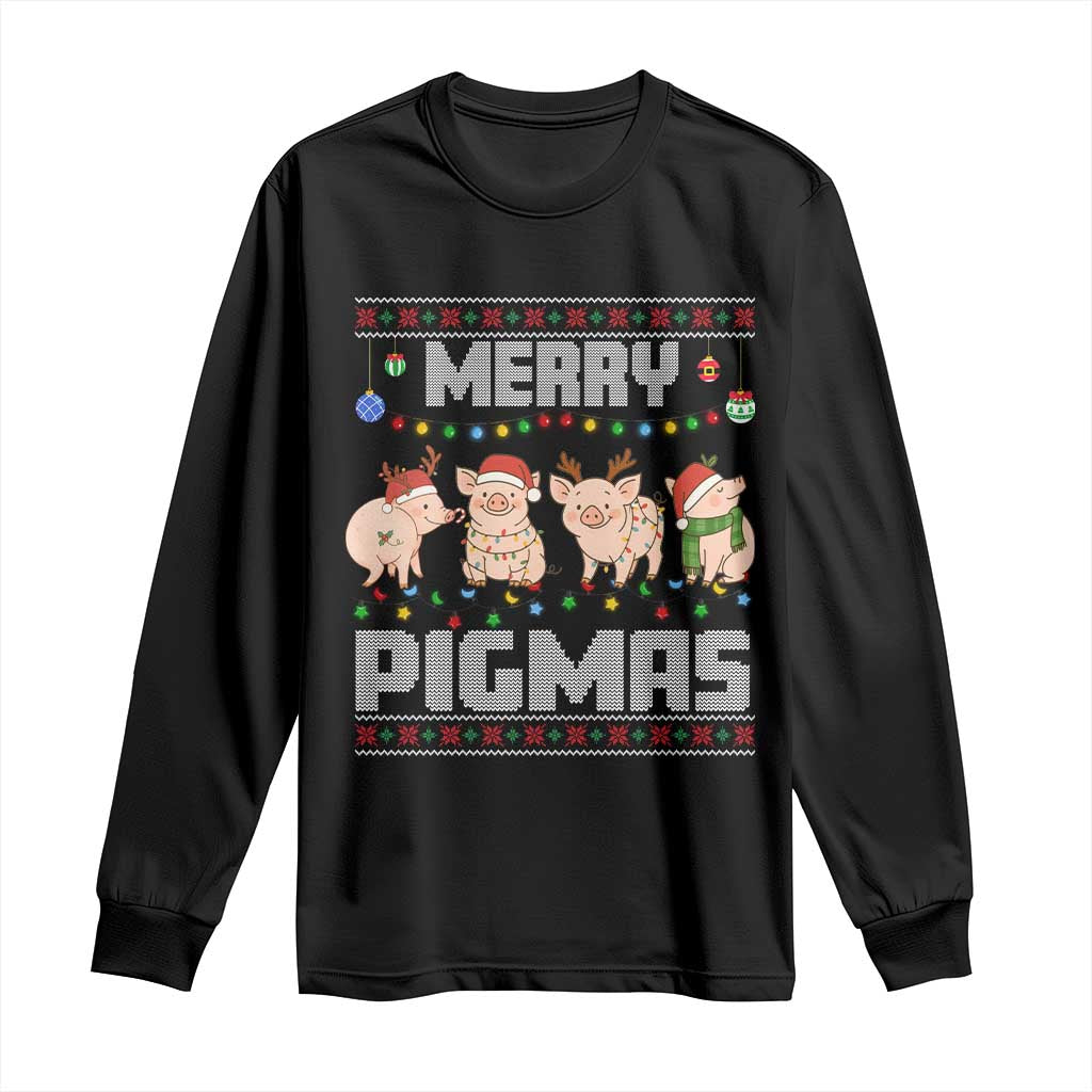 Funny Merry Pigmas Long Sleeve Shirt Christmas Pig Ugly Sweater Gift TS12 Black Print Your Wear