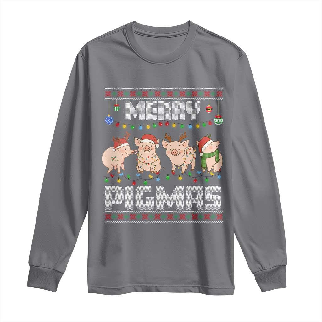 Funny Merry Pigmas Long Sleeve Shirt Christmas Pig Ugly Sweater Gift TS12 Charcoal Print Your Wear