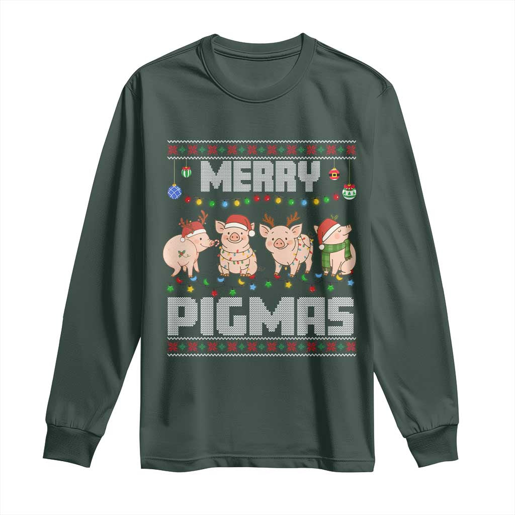 Funny Merry Pigmas Long Sleeve Shirt Christmas Pig Ugly Sweater Gift TS12 Dark Forest Green Print Your Wear
