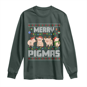 Funny Merry Pigmas Long Sleeve Shirt Christmas Pig Ugly Sweater Gift TS12 Dark Forest Green Print Your Wear