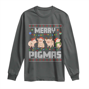 Funny Merry Pigmas Long Sleeve Shirt Christmas Pig Ugly Sweater Gift TS12 Dark Heather Print Your Wear