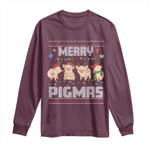Funny Merry Pigmas Long Sleeve Shirt Christmas Pig Ugly Sweater Gift TS12 Maroon Print Your Wear