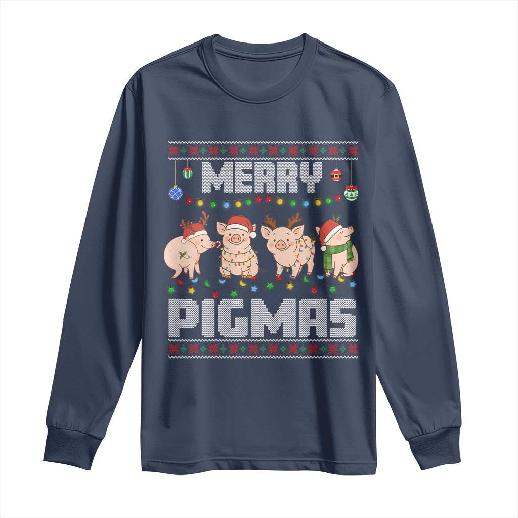 Funny Merry Pigmas Long Sleeve Shirt Christmas Pig Ugly Sweater Gift TS12 Navy Print Your Wear