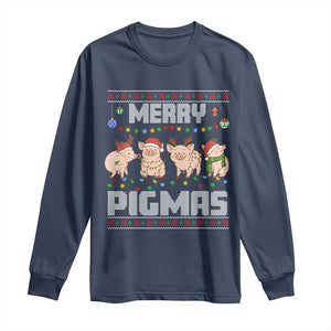 Funny Merry Pigmas Long Sleeve Shirt Christmas Pig Ugly Sweater Gift TS12 Navy Print Your Wear