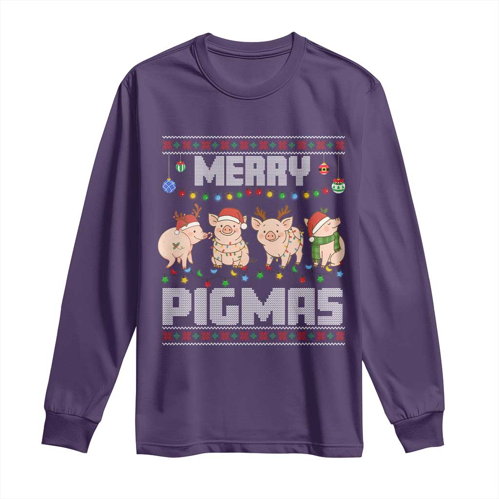 Funny Merry Pigmas Long Sleeve Shirt Christmas Pig Ugly Sweater Gift TS12 Purple Print Your Wear