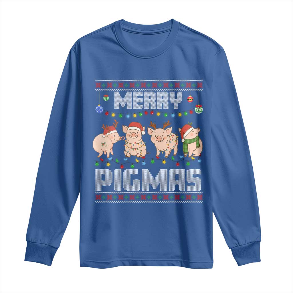 Funny Merry Pigmas Long Sleeve Shirt Christmas Pig Ugly Sweater Gift TS12 Royal Blue Print Your Wear