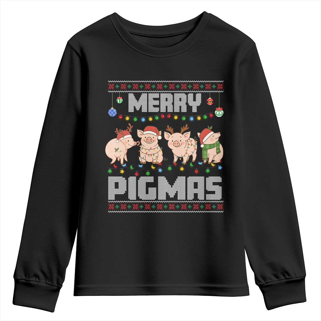 Funny Merry Pigmas Youth Sweatshirt Christmas Pig Ugly Sweater Gift TS12 Black Print Your Wear