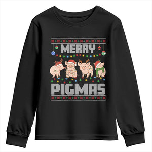 Funny Merry Pigmas Youth Sweatshirt Christmas Pig Ugly Sweater Gift TS12 Black Print Your Wear