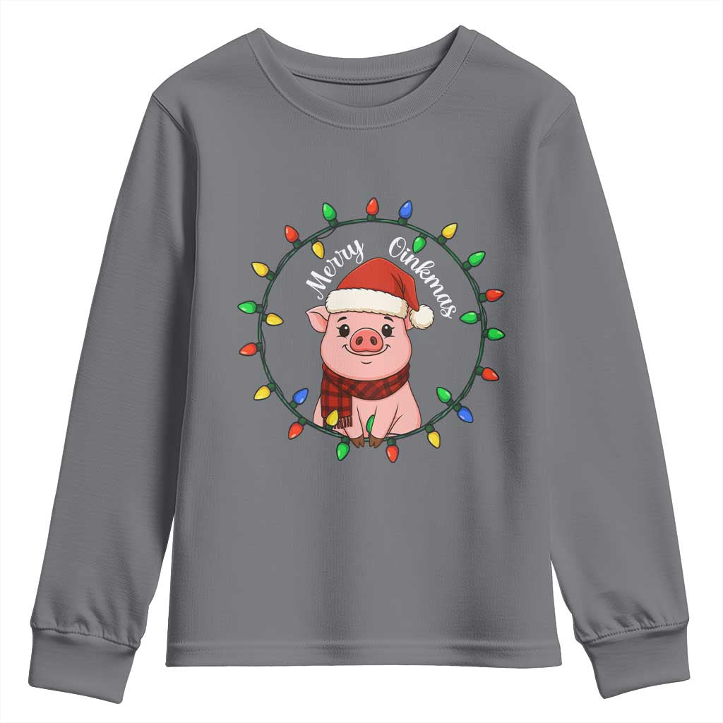 Funny Merry Oinkmas Youth Sweatshirt Farmer Christmas Pig Lover Gift TS12 Charcoal Print Your Wear