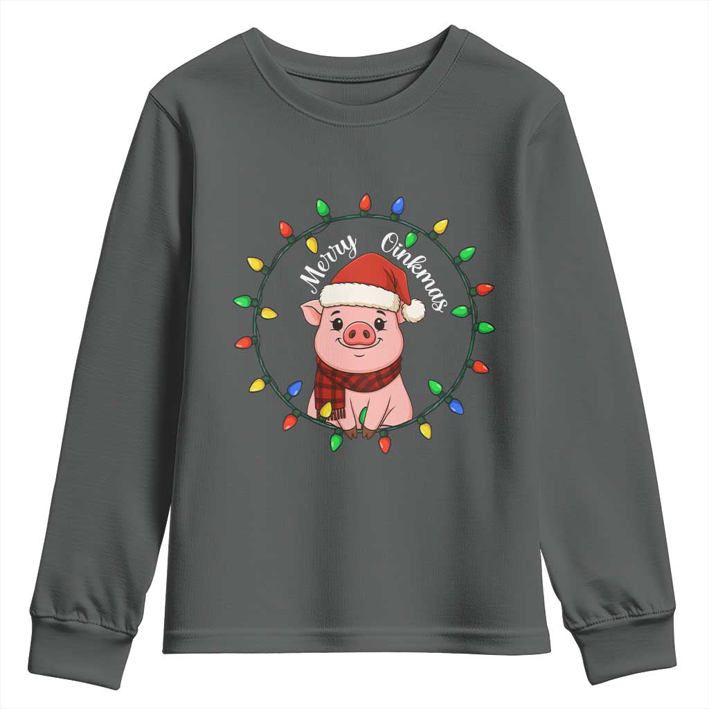 Funny Merry Oinkmas Youth Sweatshirt Farmer Christmas Pig Lover Gift TS12 Dark Heather Print Your Wear