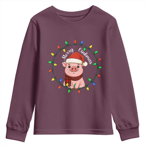 Funny Merry Oinkmas Youth Sweatshirt Farmer Christmas Pig Lover Gift TS12 Maroon Print Your Wear
