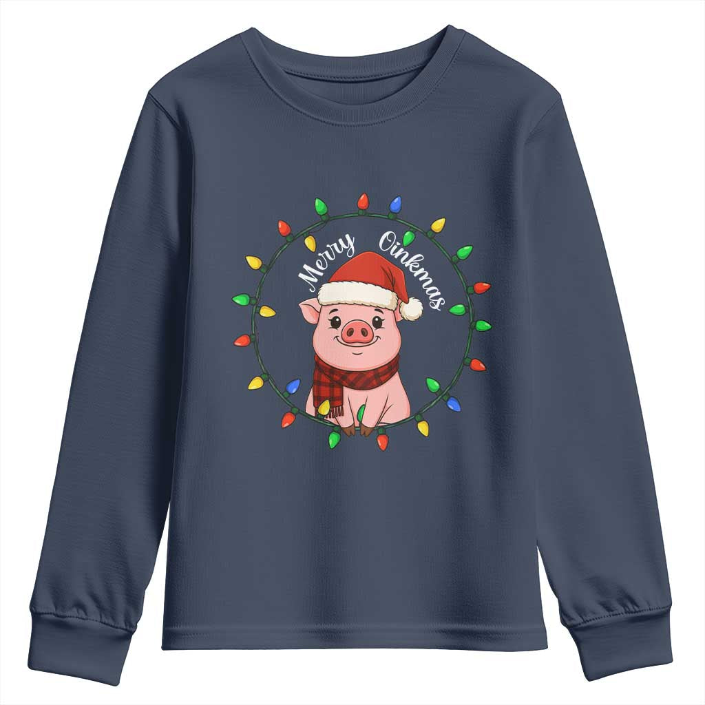 Funny Merry Oinkmas Youth Sweatshirt Farmer Christmas Pig Lover Gift TS12 Navy Print Your Wear