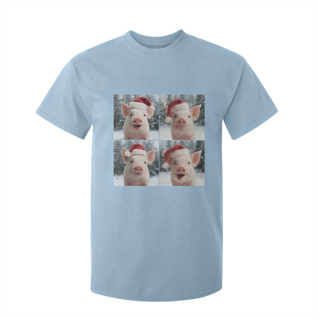 Funny Pig With Santa Hat Photobooth T Shirt For Kid Christmas Gift TS12 Light Blue Print Your Wear