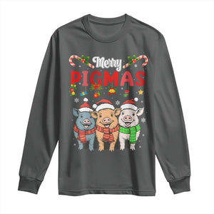 Funny Merry Pigmas Long Sleeve Shirt Christmas Pigs Farm Gift TS12 Dark Heather Print Your Wear