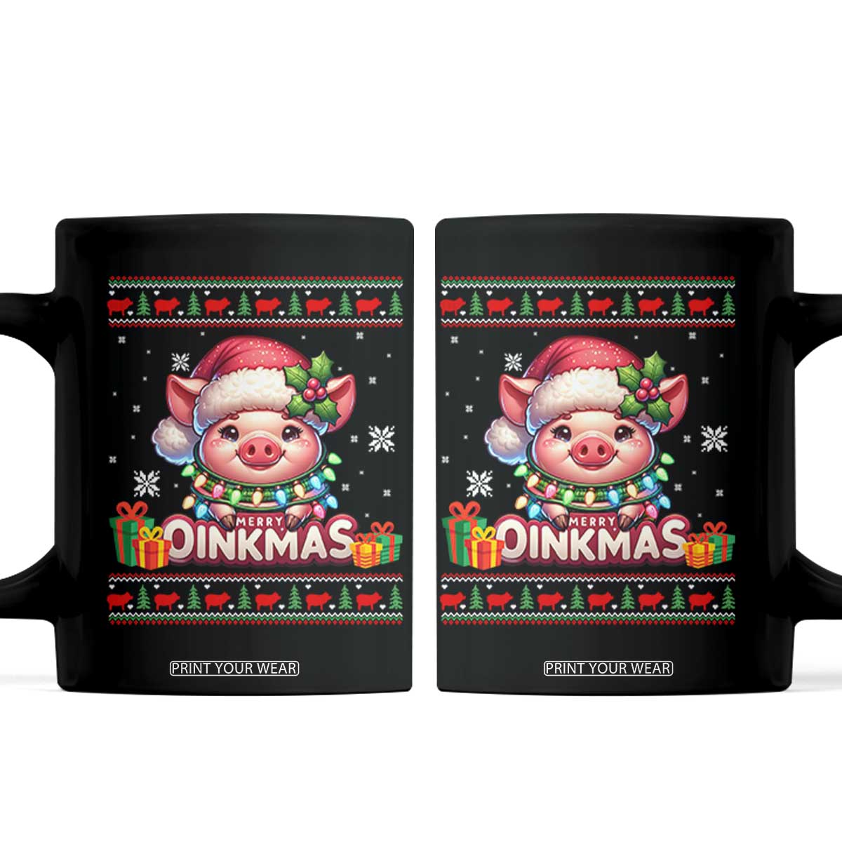 Funny Merry Oinkmas Coffee Mug Pig Lover Ugly Christmas Gift TS12 Black Print Your Wear