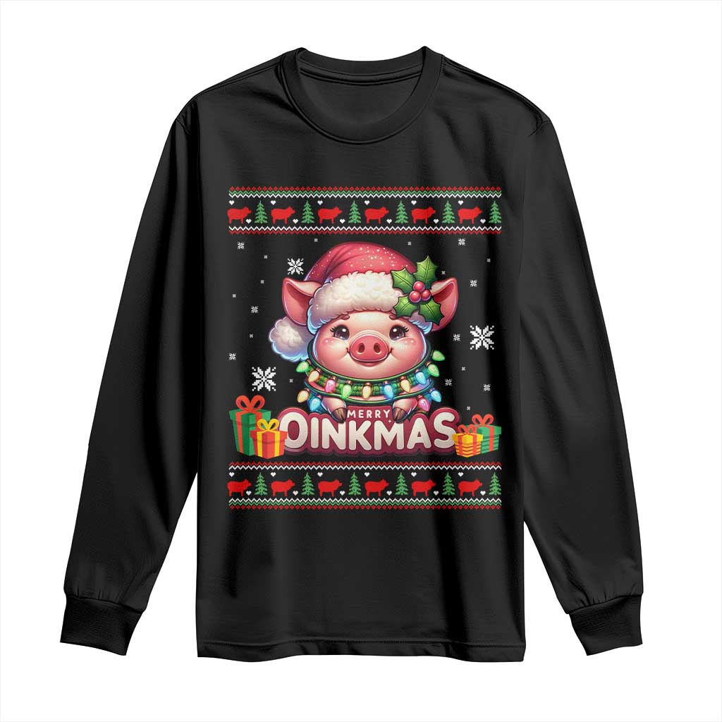 Funny Merry Oinkmas Long Sleeve Shirt Pig Lover Ugly Christmas Gift TS12 Black Print Your Wear
