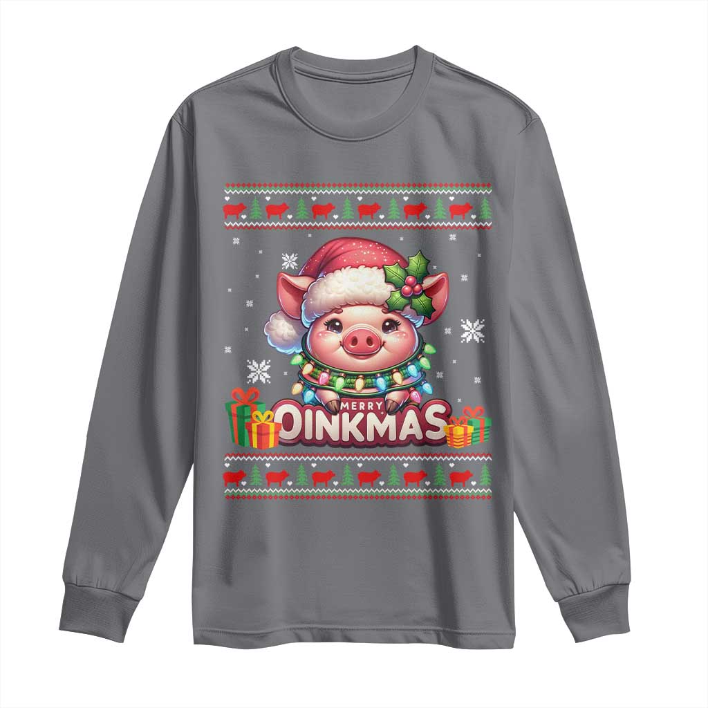 Funny Merry Oinkmas Long Sleeve Shirt Pig Lover Ugly Christmas Gift TS12 Charcoal Print Your Wear