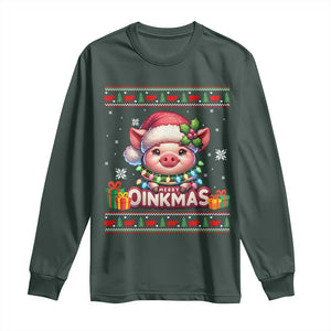 Funny Merry Oinkmas Long Sleeve Shirt Pig Lover Ugly Christmas Gift TS12 Dark Forest Green Print Your Wear