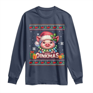 Funny Merry Oinkmas Long Sleeve Shirt Pig Lover Ugly Christmas Gift TS12 Navy Print Your Wear