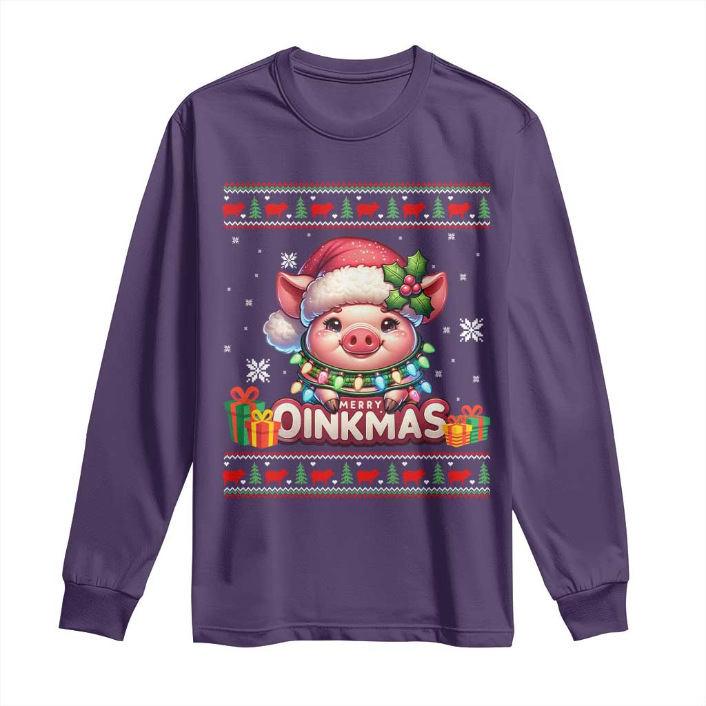 Funny Merry Oinkmas Long Sleeve Shirt Pig Lover Ugly Christmas Gift TS12 Purple Print Your Wear