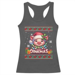Funny Merry Oinkmas Racerback Tank Top Pig Lover Ugly Christmas Gift TS12 Dark Heather Print Your Wear