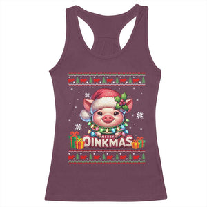 Funny Merry Oinkmas Racerback Tank Top Pig Lover Ugly Christmas Gift TS12 Maroon Print Your Wear