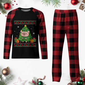 Funny Pig Christmas Tree Ugly Sweater Plaid Pajama Set Farm Animal Gift TS12 Buffalo Plaid Print Your Wear