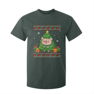 Funny Pig Christmas Tree Ugly Sweater T Shirt For Kid Farm Animal Gift TS12 Dark Forest Green Print Your Wear