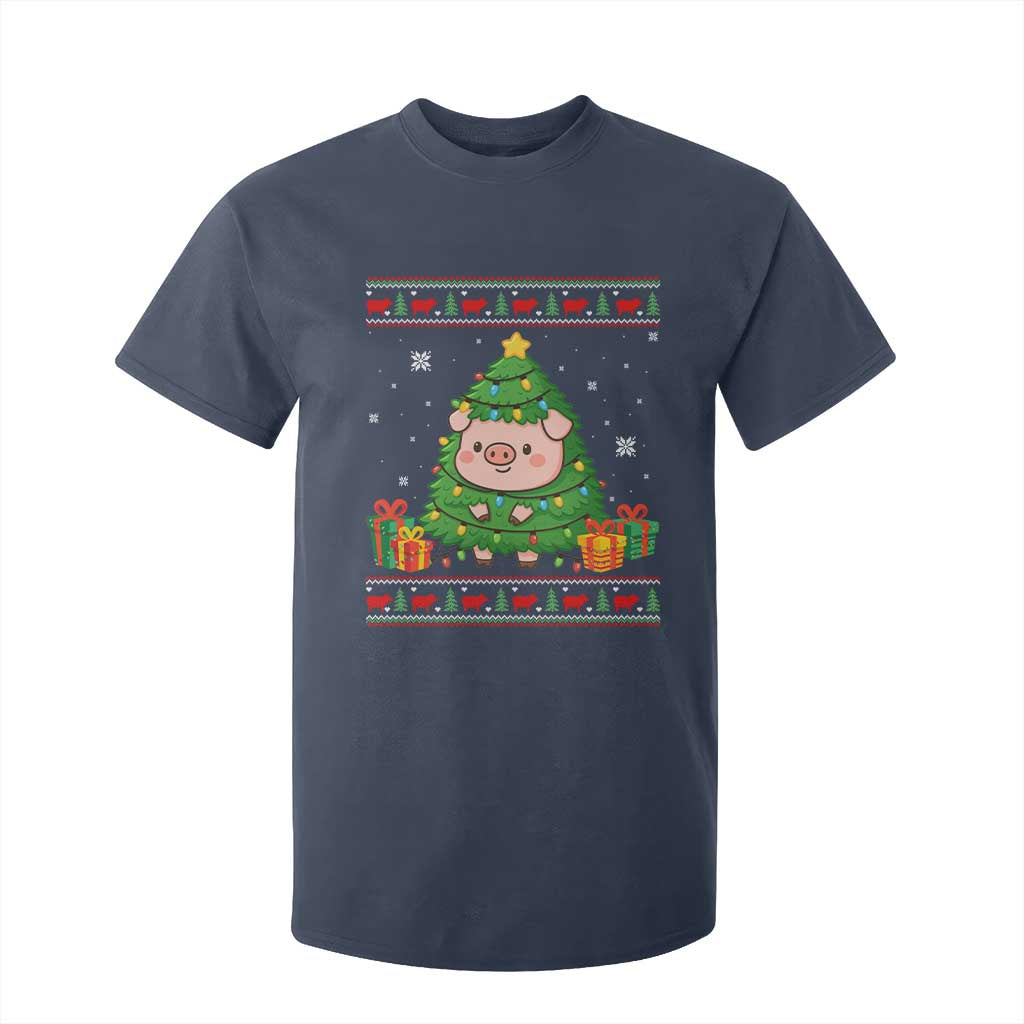 Funny Pig Christmas Tree Ugly Sweater T Shirt For Kid Farm Animal Gift TS12 Navy Print Your Wear