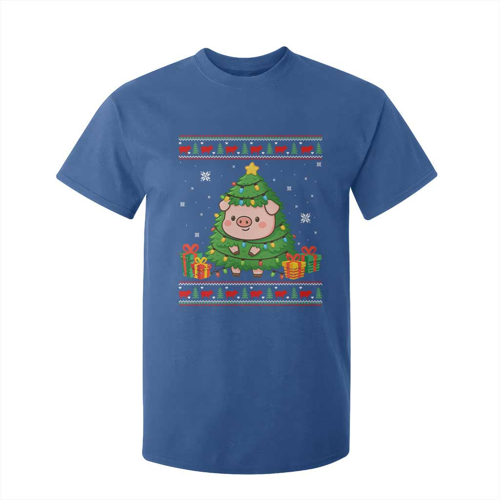 Funny Pig Christmas Tree Ugly Sweater T Shirt For Kid Farm Animal Gift TS12 Royal Blue Print Your Wear