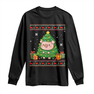 Funny Pig Christmas Tree Ugly Sweater Long Sleeve Shirt Farm Animal Gift TS12 Black Print Your Wear