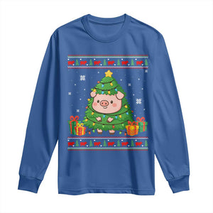 Funny Pig Christmas Tree Ugly Sweater Long Sleeve Shirt Farm Animal Gift TS12 Royal Blue Print Your Wear