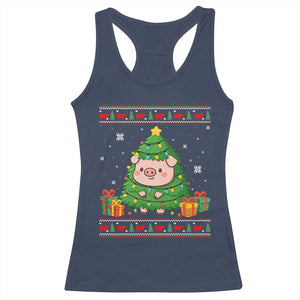 Funny Pig Christmas Tree Ugly Sweater Racerback Tank Top Farm Animal Gift TS12 Navy Print Your Wear