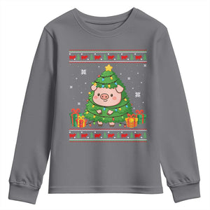 Funny Pig Christmas Tree Ugly Sweater Youth Sweatshirt Farm Animal Gift TS12 Charcoal Print Your Wear