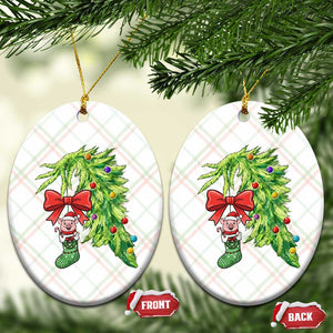 Funny Christmas Pig In Green Hand Naughty Ceramic Ornament Pet Lover Gift TS12 Print Your Wear