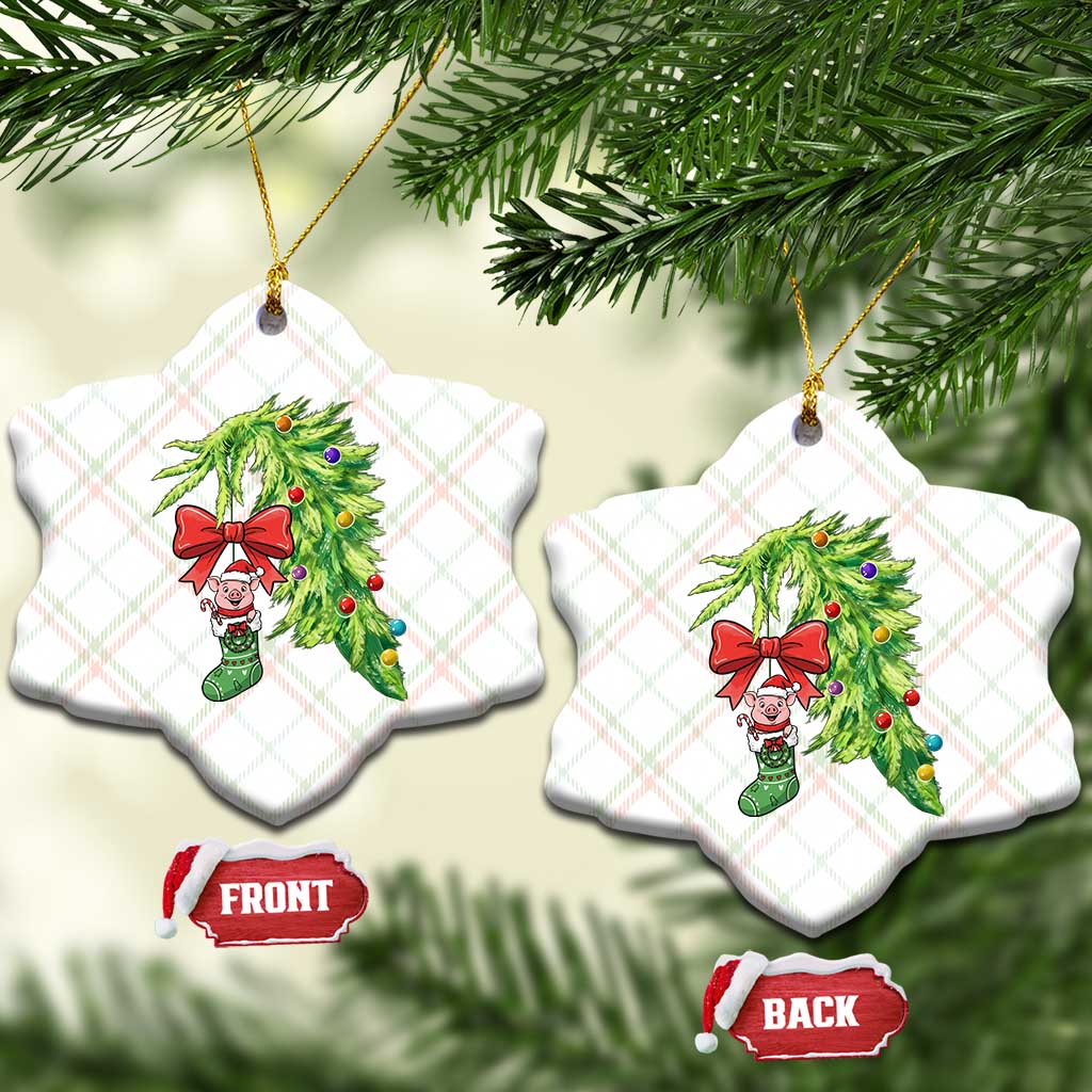 Funny Christmas Pig In Green Hand Naughty Ceramic Ornament Pet Lover Gift TS12 Print Your Wear