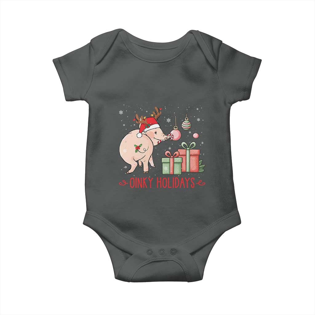 Oinky Holidays Baby Onesie Funny Christmas Pig Lover Gift TS12 Dark Heather Print Your Wear
