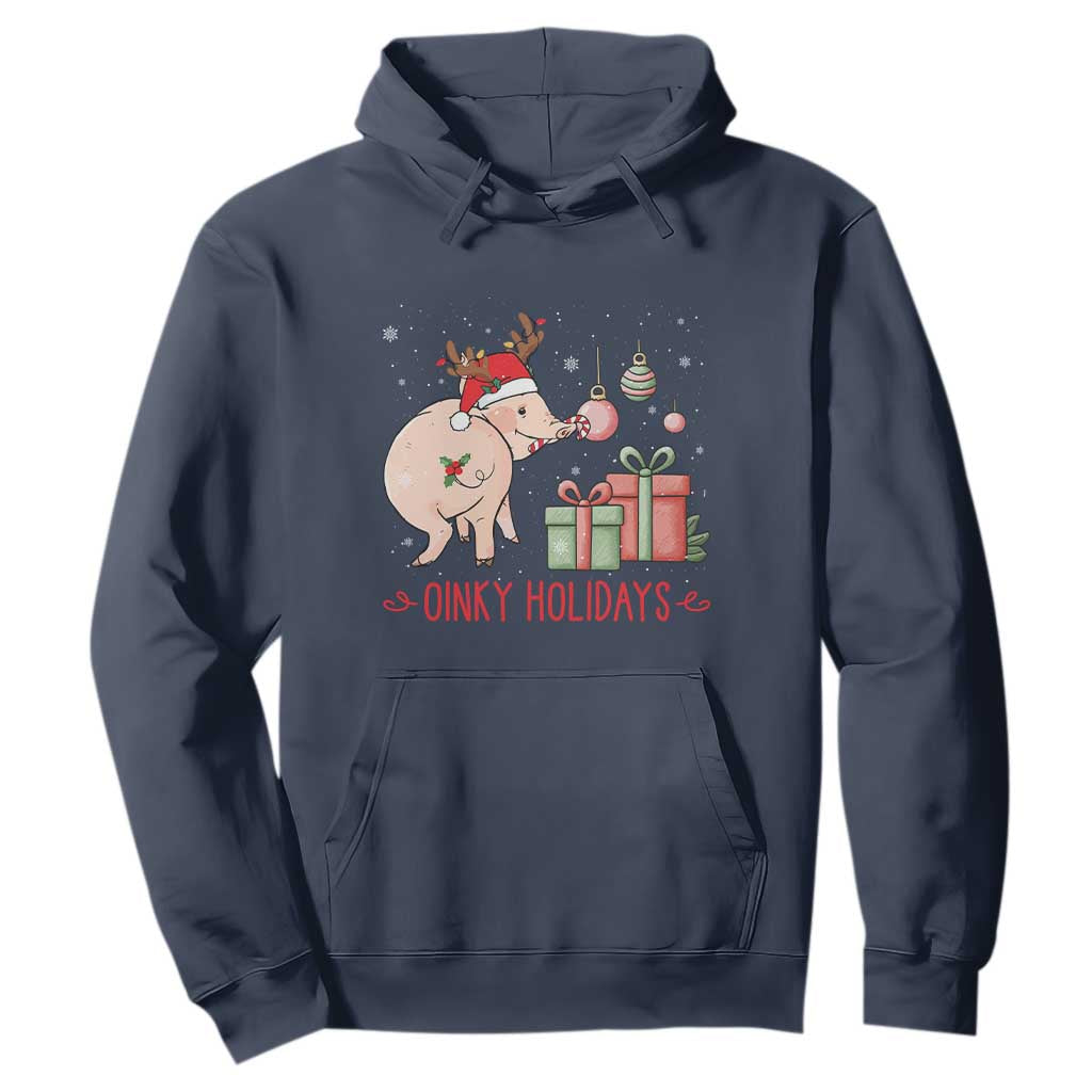 Oinky Holidays Hoodie Funny Christmas Pig Lover Gift TS12 Navy Print Your Wear