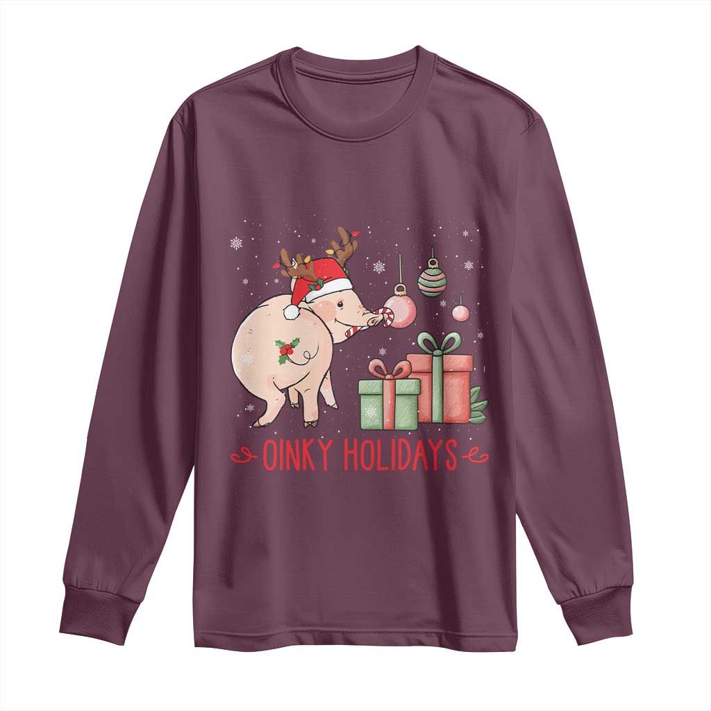 Oinky Holidays Long Sleeve Shirt Funny Christmas Pig Lover Gift TS12 Maroon Print Your Wear