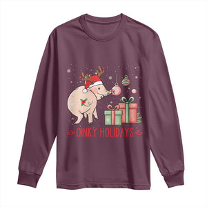 Oinky Holidays Long Sleeve Shirt Funny Christmas Pig Lover Gift TS12 Maroon Print Your Wear