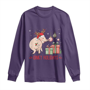 Oinky Holidays Long Sleeve Shirt Funny Christmas Pig Lover Gift TS12 Purple Print Your Wear