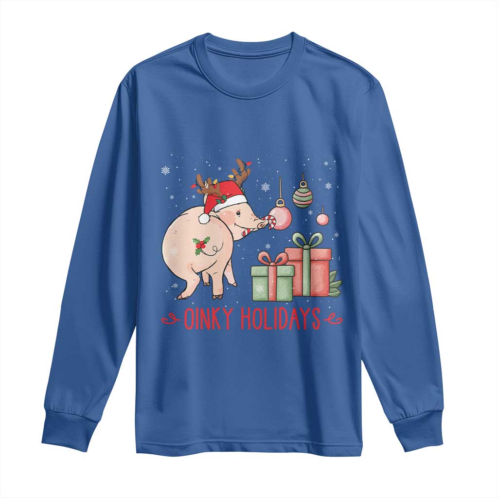 Oinky Holidays Long Sleeve Shirt Funny Christmas Pig Lover Gift TS12 Royal Blue Print Your Wear