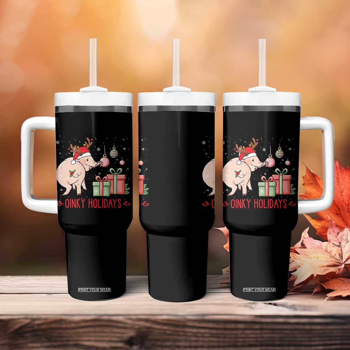 Oinky Holidays Tumbler With Handle Funny Christmas Pig Lover Gift TS12 Print Your Wear