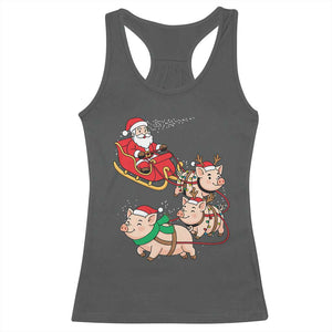 Santa Pig Sleigh Crew Racerback Tank Top Funny Christmas Pig Lover Gift TS12 Dark Heather Print Your Wear