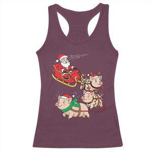 Santa Pig Sleigh Crew Racerback Tank Top Funny Christmas Pig Lover Gift TS12 Maroon Print Your Wear