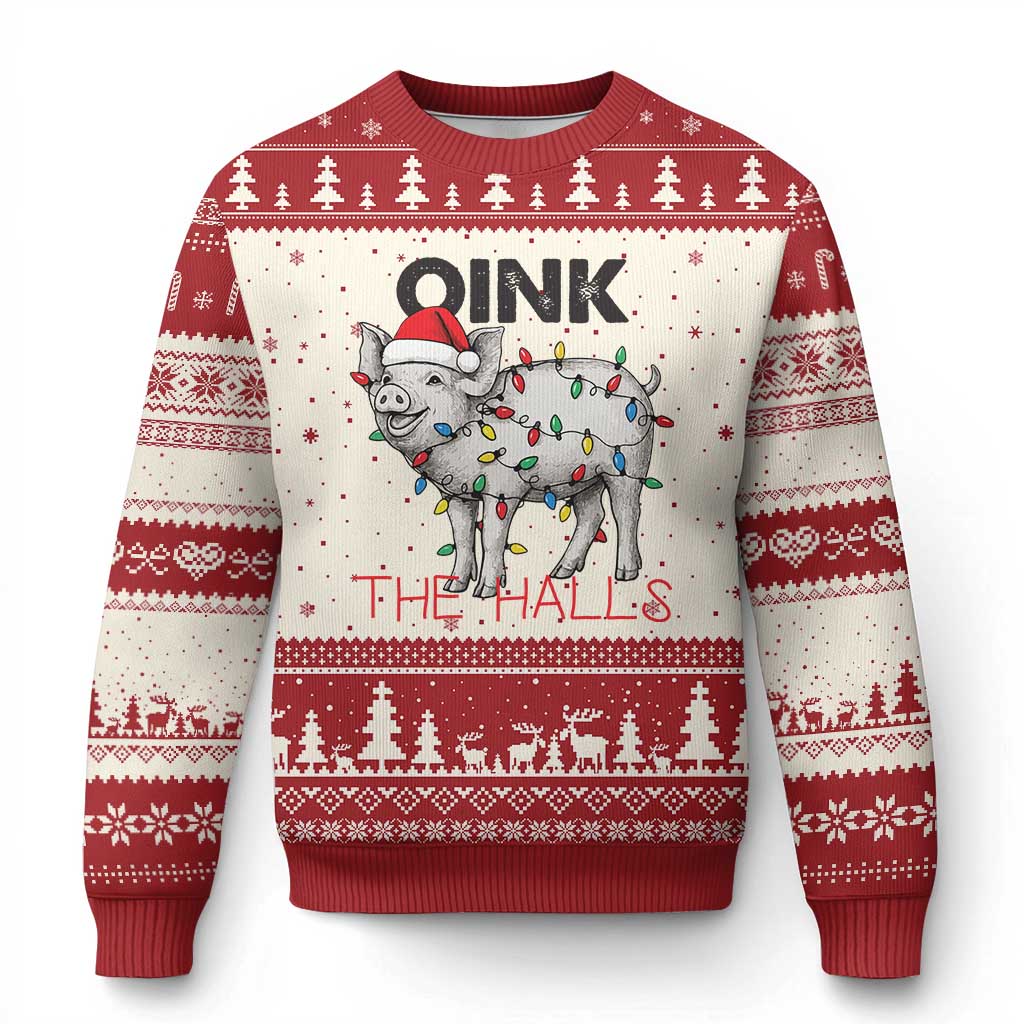Oink The Halls Ugly Christmas Sweater Funny Xmas Pig Lover Gift TS12 Beige Red Print Your Wear