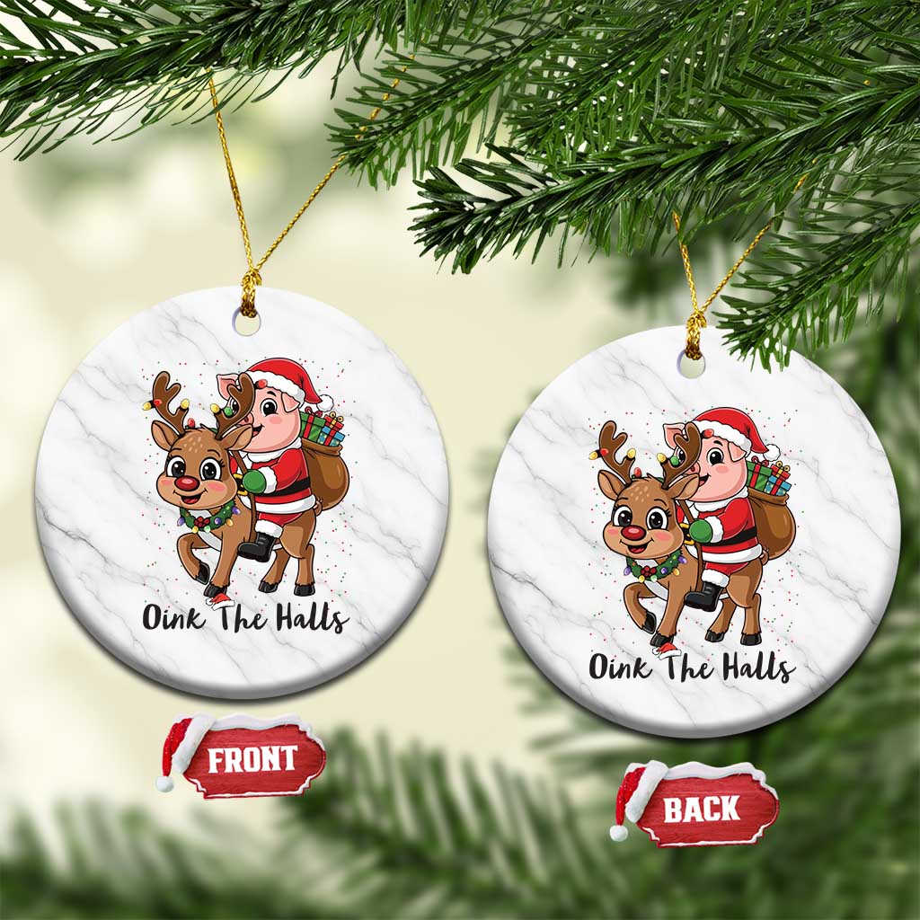 Oink The Halls Ceramic Ornament Pig Christmas Farm Life Gift TS12 1pc White Marble Print Your Wear