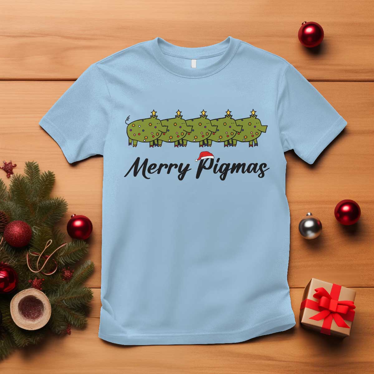 Merry Pigmas T Shirt Holiday Gift For Pig Lovers TS12 Light Blue Print Your Wear